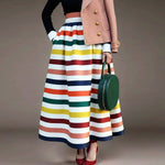 Striped Casual Loose-fitting A-line Maxi Skirt