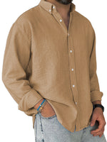 Mens Washed-cotton Long-sleeve Button-down Shirt