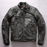 Men's Genuine Leather Stand Collar Slim Motorcycle Suit