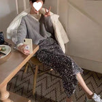 Womens Solid-Color Velvet Sequin Slit Skirt