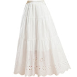 Womens Loose-fitting White Hollow-out Floral Skirt