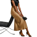 Elegant Silky Satin Midi Skirt