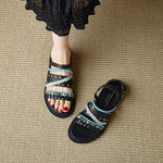 Cowhide Woven Color-block Flat Sandals