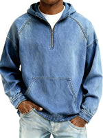 Mens Solid-Color Casual Hooded Zip-Up Sweatshirt
