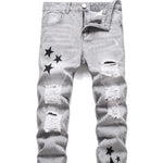 Men's Motorcycle Zipper-Decorated Jeans Slim Fit Ripped