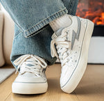 2026 New Spring & Autumn Women's Sneakers, Fashion Versatile Flat Lace-up Shoes With Shiny Star Decorations