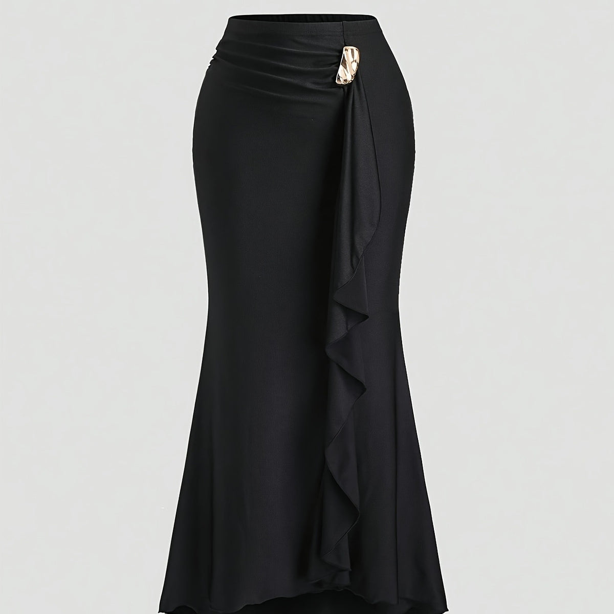 Solid-color Metal-decorated Fishtail Skirt