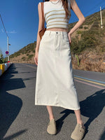 High-waisted Figure-flattering Mid-length A-line Straight Skirt