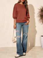 Fisoew Womens Puff Sleeve Sweatshirts Casual Crewneck Sleeve Loose Fit Fall Pullover Tops
