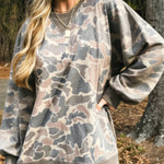 Multi-color Camouflage Printed Ribbed Edge Casual Pullover Hoodie