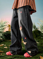 American-style Embroidered Puppy Retro Mens Jeans