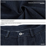 Men's High Waist Wide Leg Cut Off Denim Shorts - Blue Pleated Straight Fit Cotton Blend Jeans for Spring and Autumn