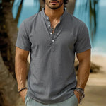 Mens Tie-Dye Button-Down Short-Sleeve Stand-Collar Shirt