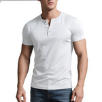 Mens Solid-Color Casual Crew-Neck Short-Sleeve