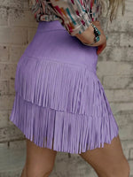 Fashionable Suede Tassel Double-Layer Mini Skirt