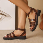 Summer Height-increasing Thick-soled Genuine Leather Retro Roman Flat Beach Sandals Flat Heel