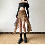 Lace-panel Mid-length French-style Elegant Solid-color Skirt
