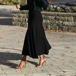 Stylish And Elegant Solid Black Waist-cinching A-line Workwear Skirt
