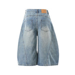 Retro Deconstructed Scimitar Denim Capri Shorts