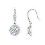 S925 Sterling Silver Halo Drop Earrings, 1ct D-VVS1 Moissanite, Lever Back Dangle With Pave Detail, Platinum Plated 3.3g, GRA Certificate Gift Box