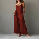 Womens Loose-fitting Solid-color Wide-leg Jumpsuit With Straps