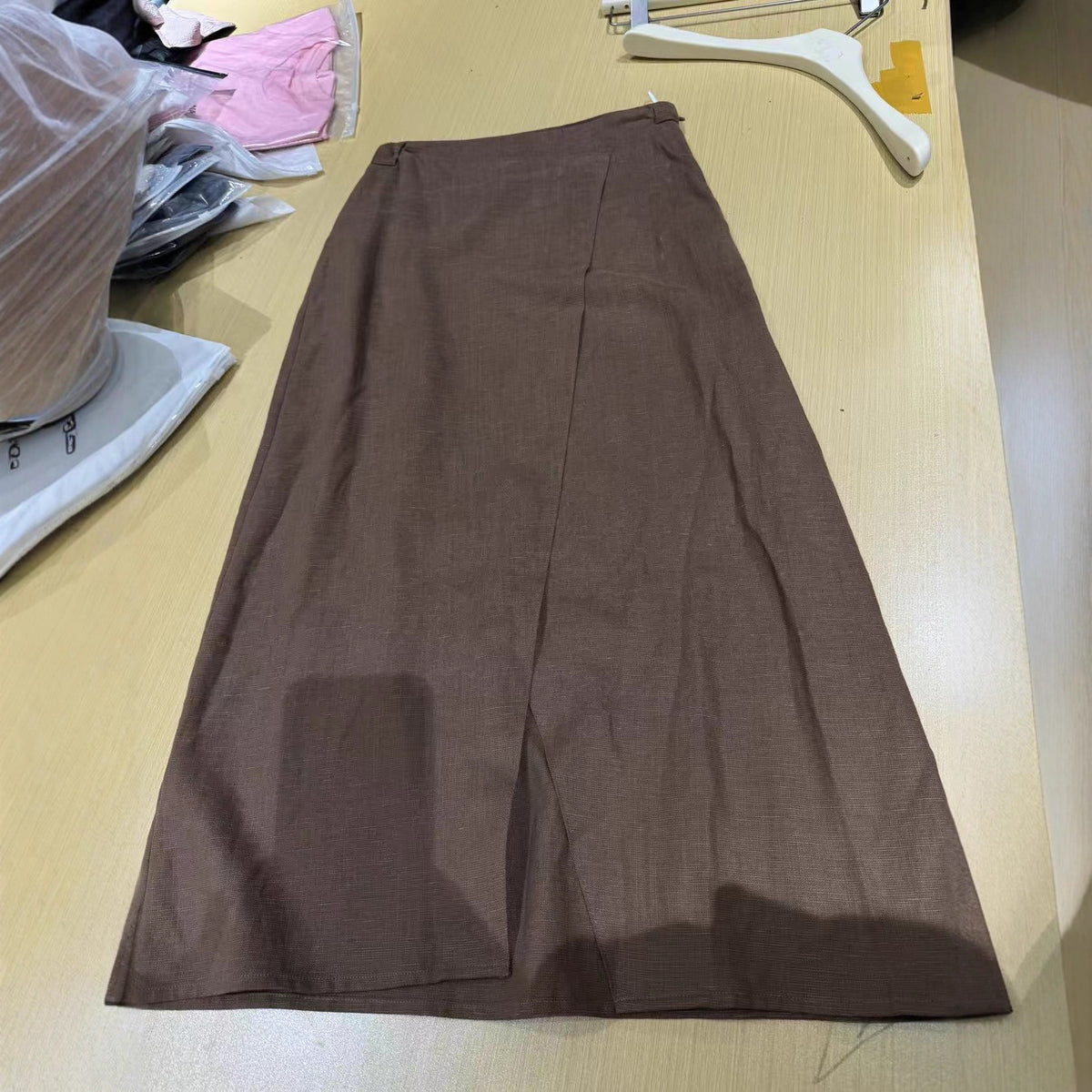 Womens Solid-Color Casual Linen Skirt