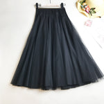 Elastic-waist Mid-length Slim-fit Mesh Skirt Fluffy Skirt Tulle Skirt