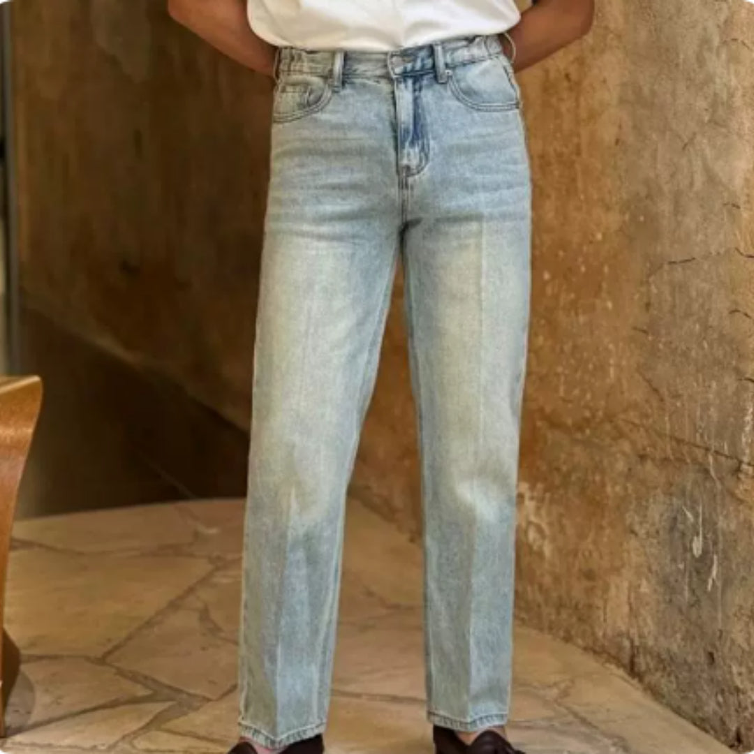 Retro Washed High-waisted Straight-leg Jeans, British Casual Style