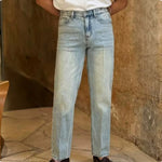 Retro Washed High-waisted Straight-leg Jeans, British Casual Style