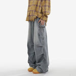 American-style Vintage Unisex Pleated Loose-fit With Large Pockets