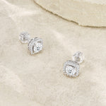 S925 Sterling Silver 3ct D-VVS1 Moissanite Stud Earrings, Cushion Halo Platinum Plated Jewelry With GRA Certificate Gift Box