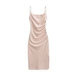 Womens Stylish Pleated Waist-cinching Side-slit Camisole Dress