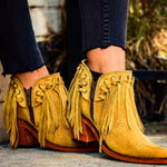 Fashionable Tasseled Pointed-Toe Chunky-Heel Plus-Size Womens Ankle Boots