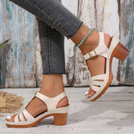 Plus-size Fashionable Round-toe Strappy Buckle Womens High-heeled Sandals