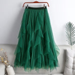 Elegant Mesh Patchwork And Calf-length Skirt