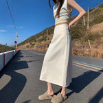 High-waisted Figure-flattering Mid-length A-line Straight Skirt