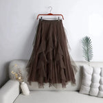 Elegant Mesh Patchwork And Calf-length Skirt