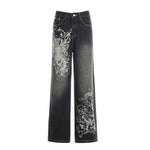 Straight-leg Washed Distressed Casual Jeans