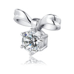 S925 Sterling Silver Bow Stud Earrings, 1ct D-VVS1 Moissanite, Platinum Plated 3.1g Women's Jewelry With GRA Certificate Gift Box