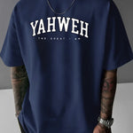 Mens Letter-print Fashion Casual Sporty Loose-fitting Crew-neck Short-sleeve