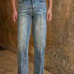 Retro Washed High-waisted Straight-leg Jeans, British Casual Style