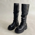 Womens Fashionable Chunky-Soled Versatile Over-the-Knee Booties