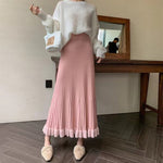 Elegant Mid-length High-waisted Flared A-line Skirt Winter Wool Knit Dress