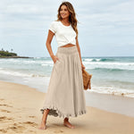 High-waisted Elastic-waist Long Skirt With Ruffled Hem