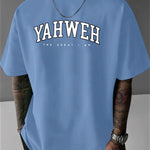 Mens Letter-print Fashion Casual Sporty Loose-fitting Crew-neck Short-sleeve