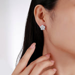 S925 Sterling Silver Heart Flower Stud Earrings, 5x5mm D-VVS1 Moissanite Cluster, Platinum Plated 3.4g Women's Jewelry Gift Box
