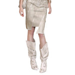 Pointed-toe Metal Buckle High-shaft Puffy Boots Vintage Long Boots For Women