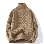 Round-neck High-neck Fleece-lined Solid-color Sweater