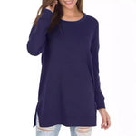 Split-front Relaxed-fit Crew-neck Long-sleeve Knit Sweater