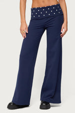 Casual Polka-dot Patchwork Fold-over Trousers
